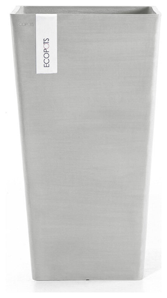 Ecopots Rotterdam Modern Recycled Mid High Plastic Planter, White Grey, 22"