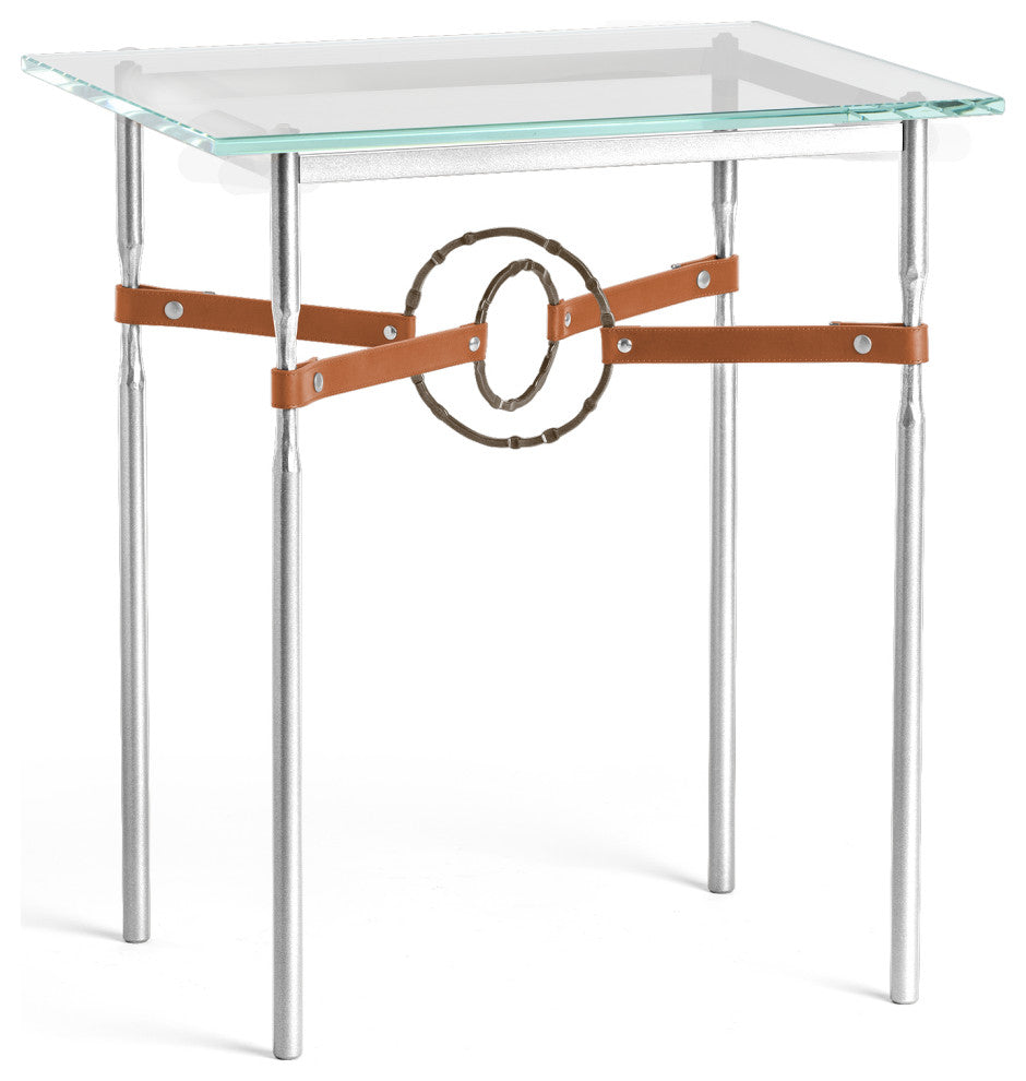 Equus Side Table, Sterling Finish, Bronze Accents, Chestnut Leather Strap