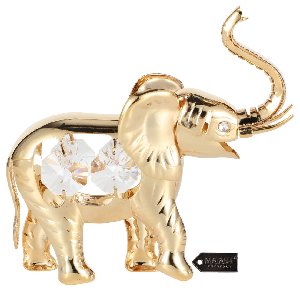 Matashi 24K Gold Plated Crystal Studded Elephant Ornament Christmas Gift