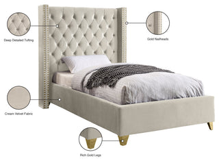 Barolo Velvet Upholstered Bed, Cream, Twin