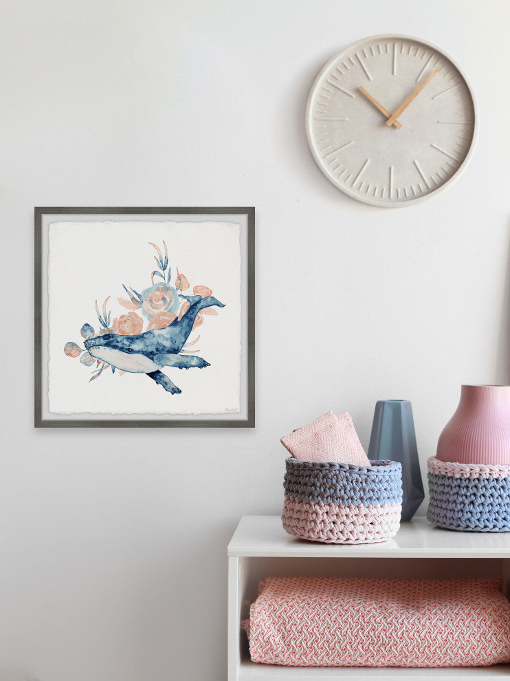 "Whale and Flowers" Framed Painting Print, 32x32