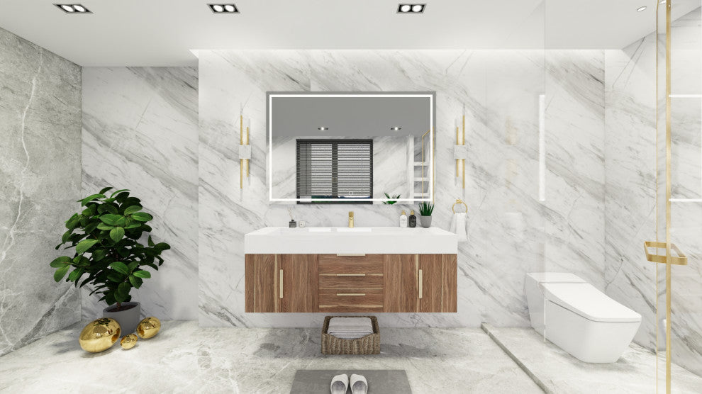 Madison 60" Wall Mounted  Single Sink Vanity with Reinforced Acrylic Sink, White Oak