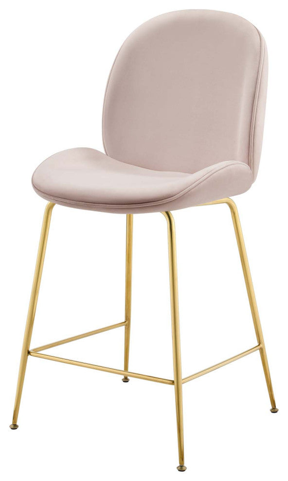 Contemporary Bar Pub and Dining Bar Stool Chair, Velvet Metal Steel, Pink