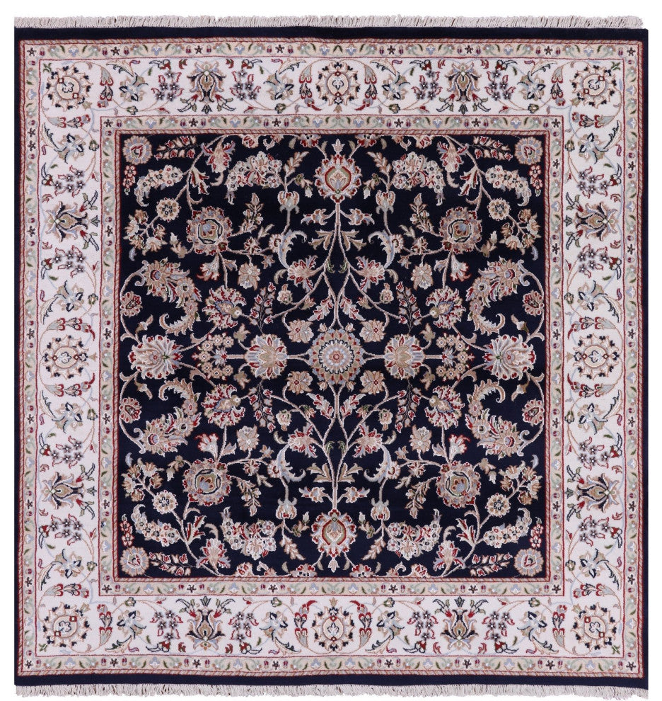 6' Square Persian Nain Wool and Silk Hand Knotted Rug Q4532