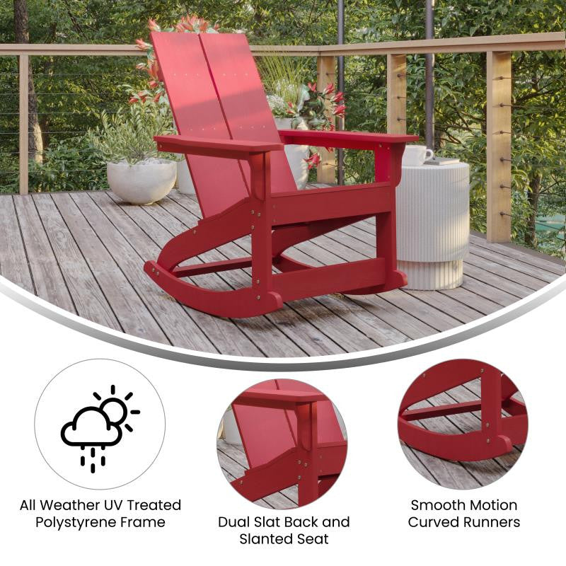 Finn Set of 2 Outdoor Rocking Adirondack Chair-Rust Resistant Hardware, Red