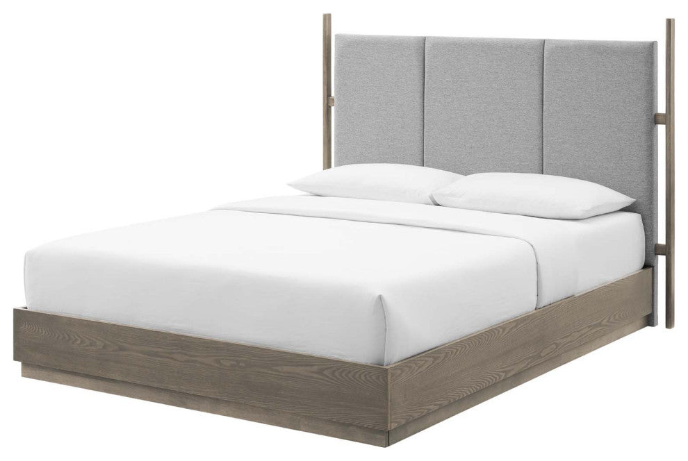 Platform Bed Frame, Queen Size, Gray Oak, Wood, Modern, Mid Century Guest