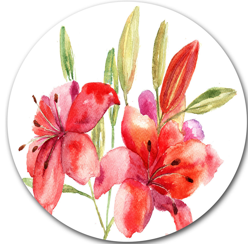 Lily Flowers Illustration, Floral Disc Metal Artwork, 11"