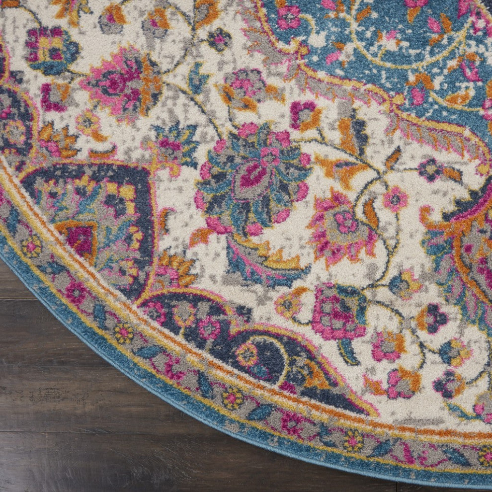 5' Pink And Green Round Dhurrie Area Rug