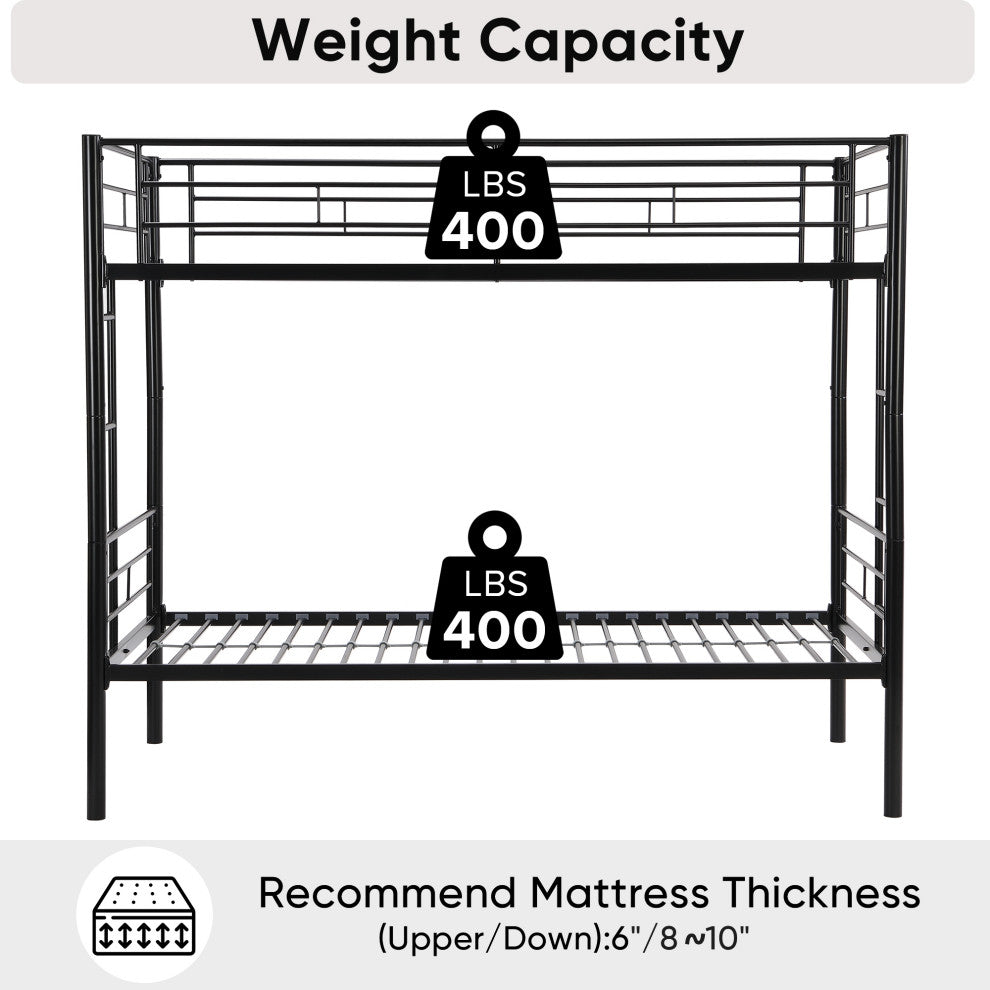 Gewnee Bunk Bed Twin Over Twin Size with 2 Ladders and Full-Length Guardrail