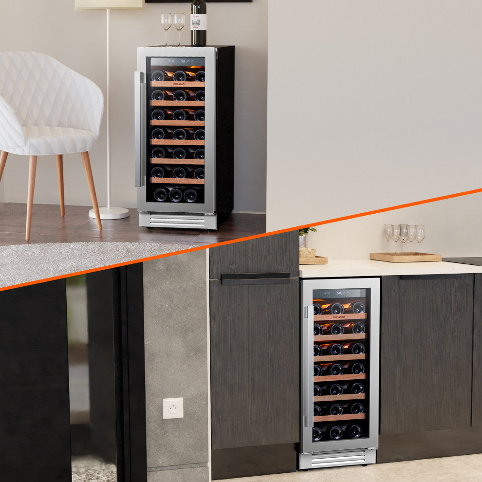 Ca''Lefort 33-Bottle Built-In 15" Wine Cooler Single Zone Refrigerator Frost-Free