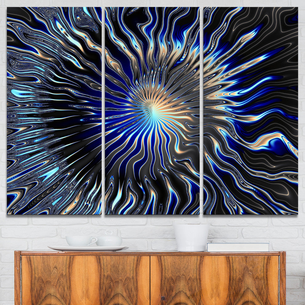 "Blue Rays from the Circle" Art Canvas Print, 3 Panels, 36"x28"