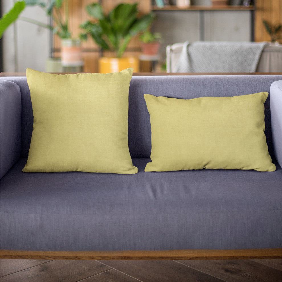Yellow Solid Shiny Velvet Luxury Throw Pillow, Double sided 18"x18"