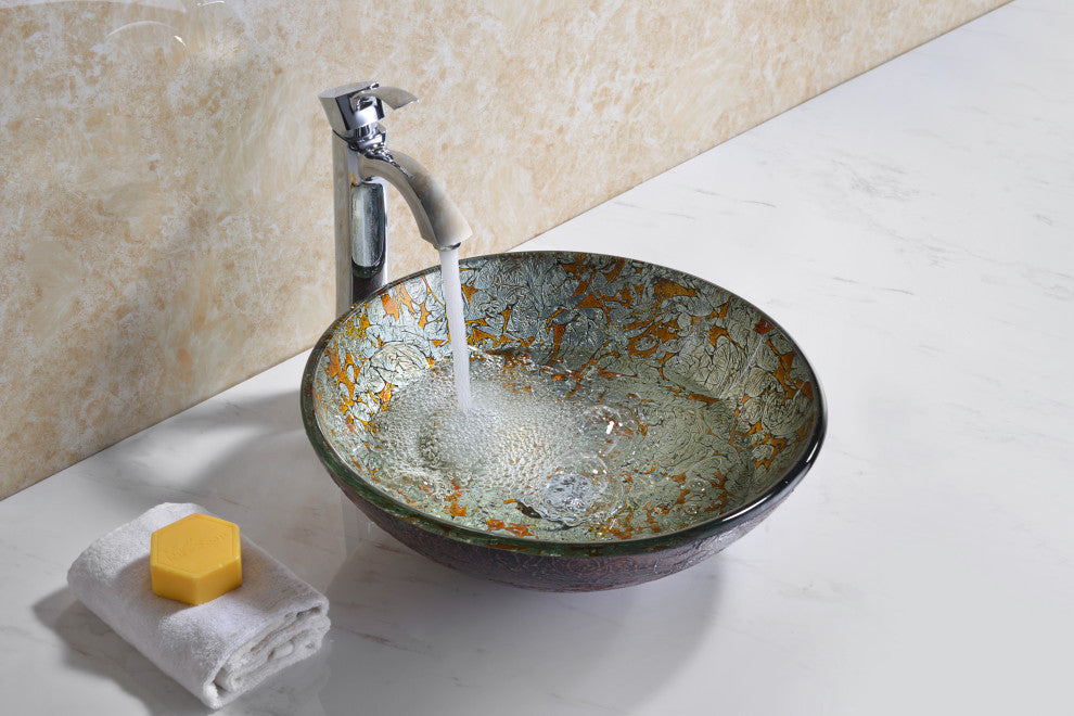 ANZZI Tara Series Tempered Glass Bathroom Vessel Sink