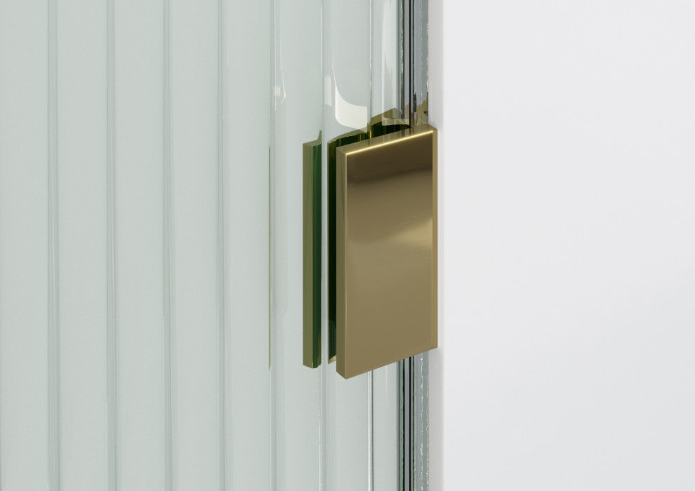 30"x78" Frameless Shower Door, Single Fixed Panel Fluted Radius, Polished Brass, 30" Right
