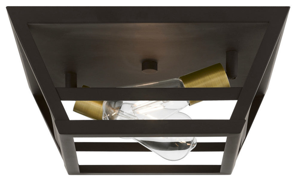 Schofield 2 Light Bronze With Antique Brass Accents Flush Mount