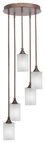 Empire 5-Light Cluster Pendalier, Bronze/Square White Muslin
