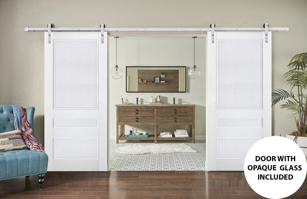 Double Barn Door 36 x 84, Veregio 7411 White, Silver 13FT