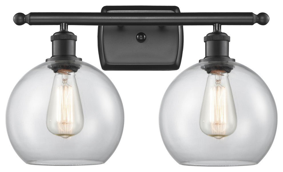 Ballston Athens 8" - 2 Light 18" Bath Vanity Light, Matte Black, Clear