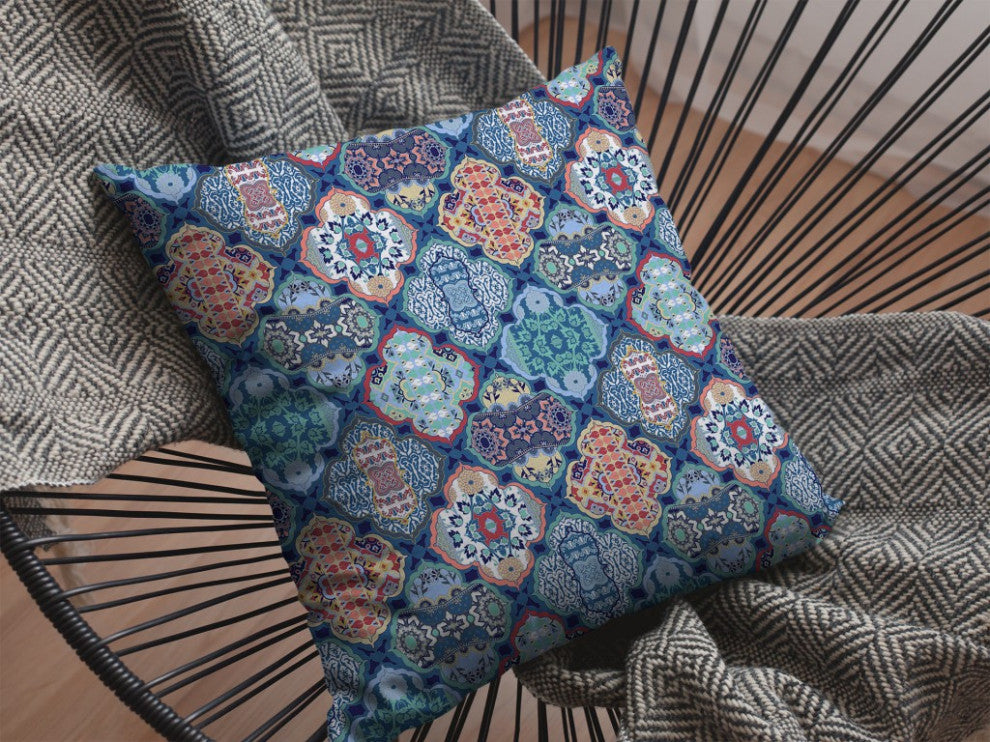 16 Turquoise Red Trellis Suede Throw Pillow