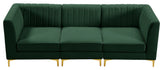 Alina Velvet Upholstered 3-Piece Modular Sectional, Green
