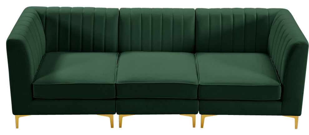 Alina Velvet Upholstered 3-Piece Modular Sectional, Green