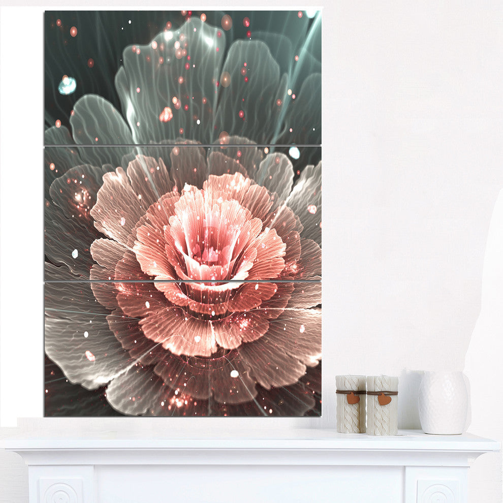"Abstract Fractal Pink Gray Flower" Digital Metal Wall Art, 3 Panels, 28"x36"