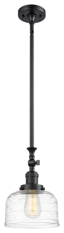 Large Bell 1 Light Mini Pendant, Matte Black, Clear Deco Swirl