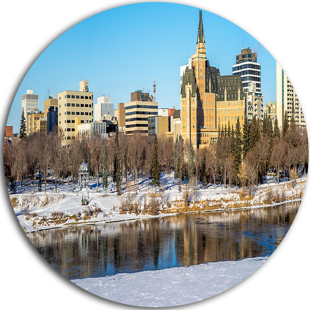 Saskatoon Skyline, Landscape Photo Round Wall Art, 23"