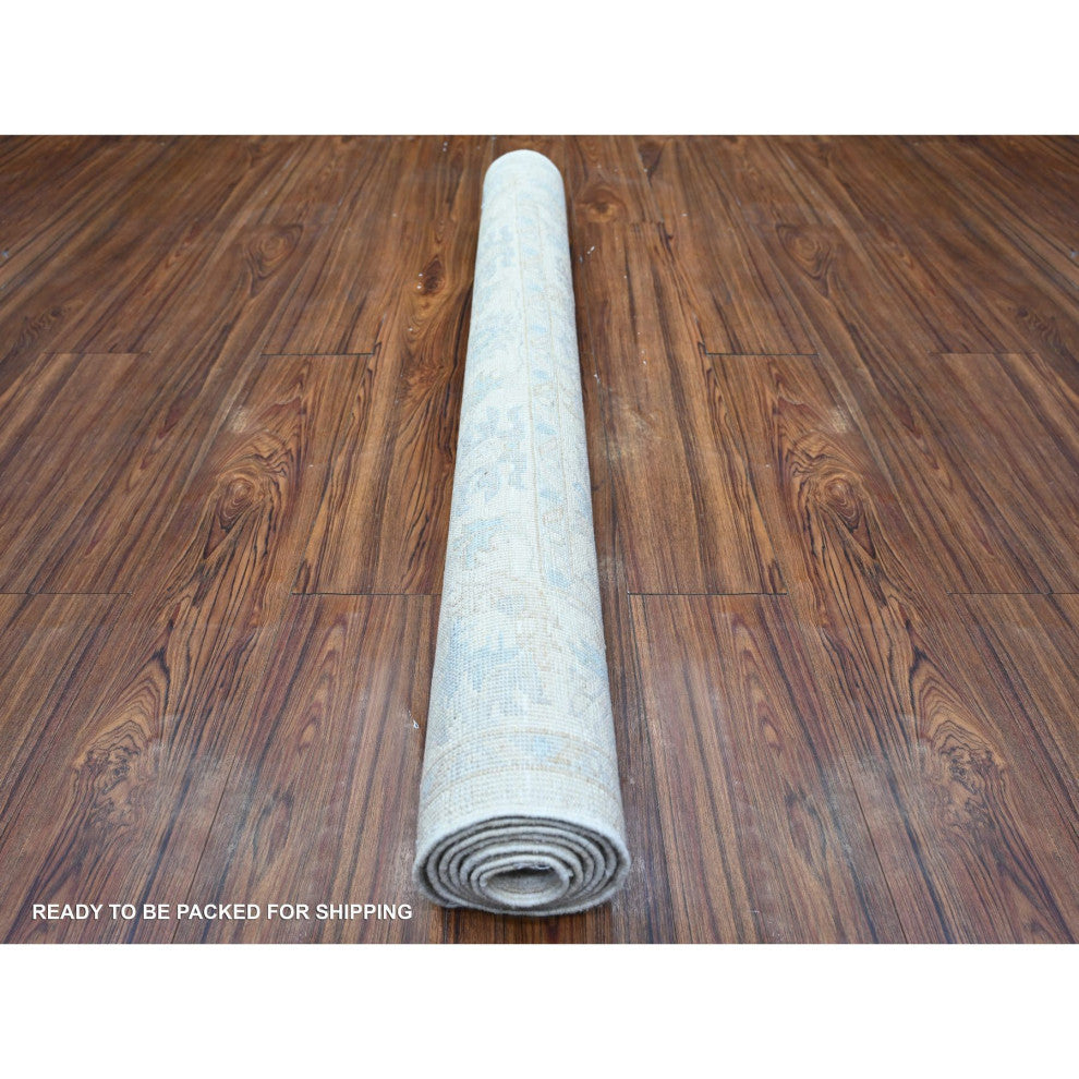 Broken White Peshawar Washed Out Faded Colors Hand Knotted Rug, 3'10"x5'9"