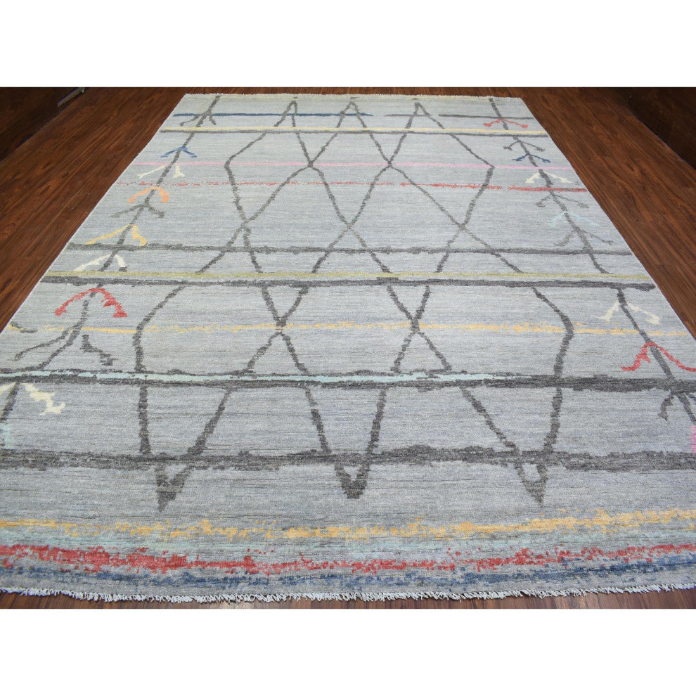 Light Gray Hand Knotted Boujaad Moroccan Berber Design Soft Wool Rug, 10'x13'9"