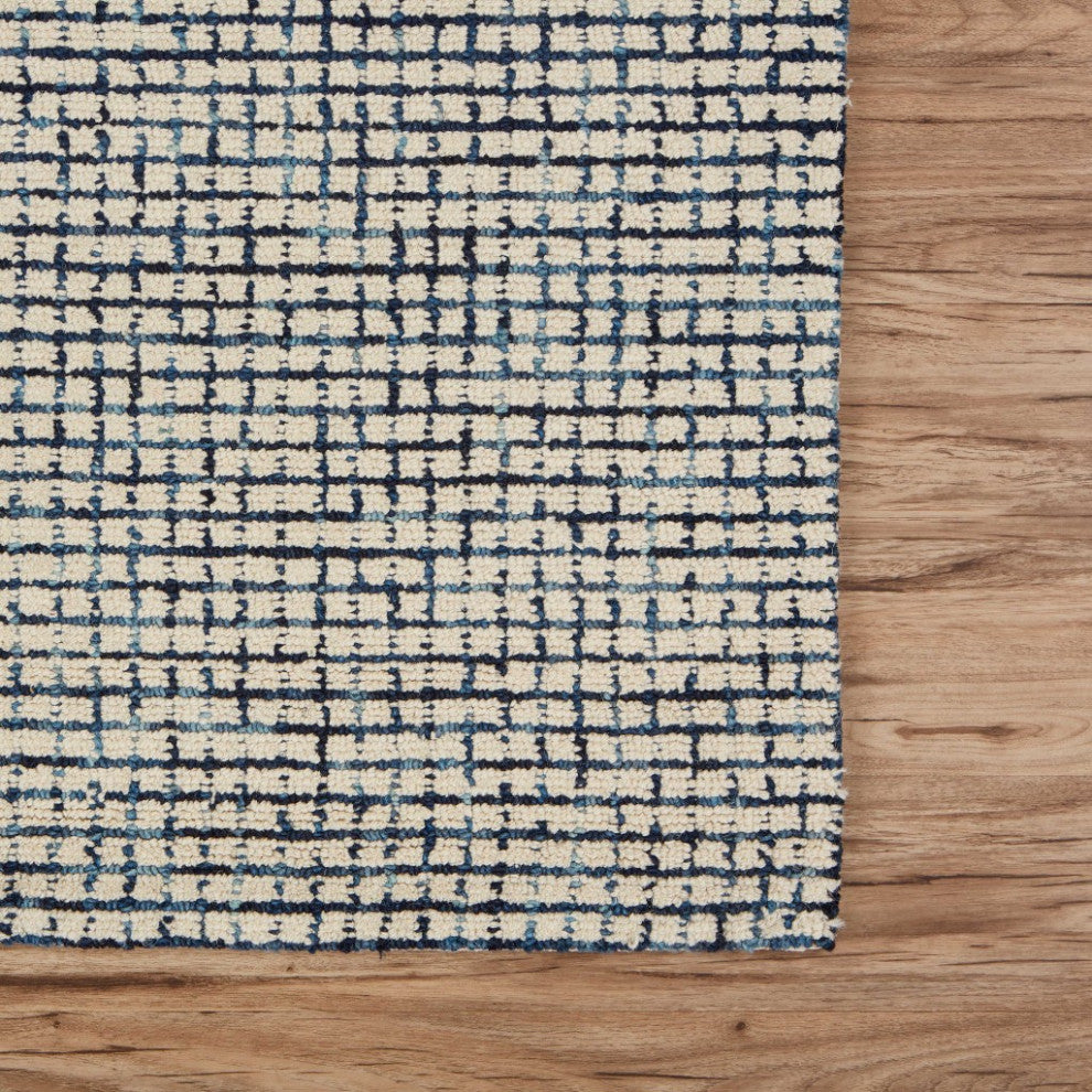 5" x 8" Navy and Ivory Grids Area Rug