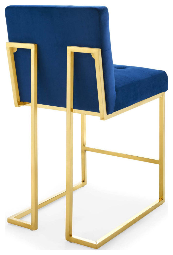 Privy Gold Stainless Steel Performance Velvet Counter Stool Set of 2 Gold Navy