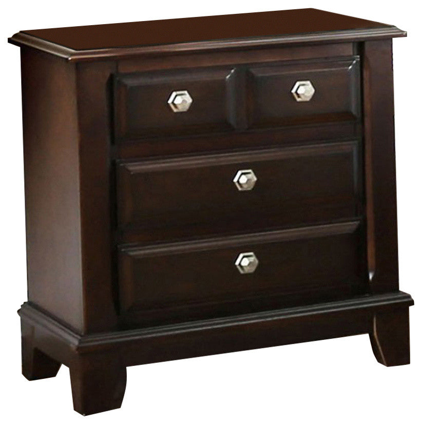 Benzara BM123250 Litchville Contemporary Night Stand In Brown Cherry Finish