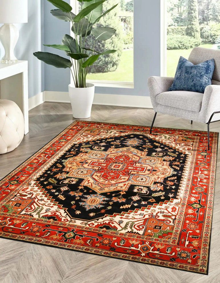 Hand-Knotted Wool Navy Traditional Oriental Serapi Rug, 10'' X 14''