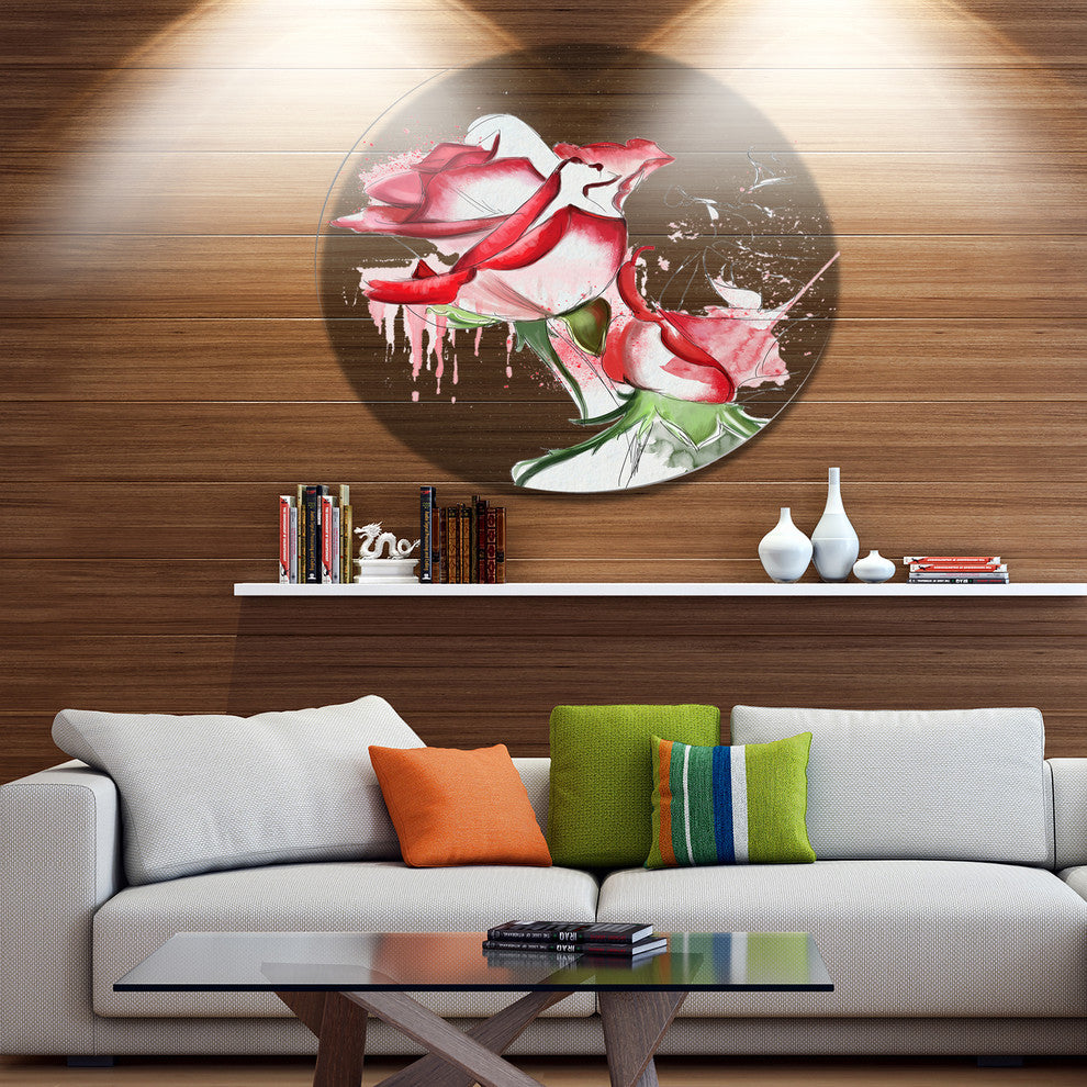 Fantastic Red Roses Watercolor, Floral Disc Metal Wall Art, 11"