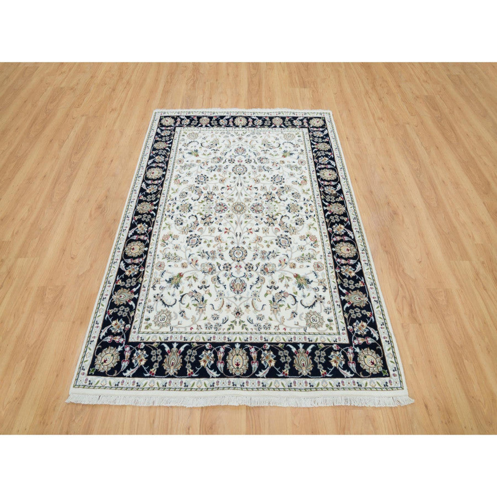 Powder White, Nain Design, 250 KPSI, Soft Wool, Hand Knotted Rug, 5'x7'