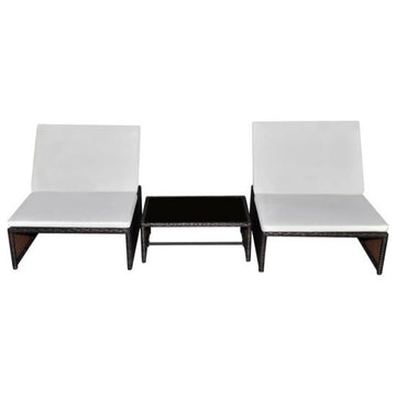 vidaXL Reclining Patio Chairs with Table Furniture 2 Pcs Brown Poly Rattan