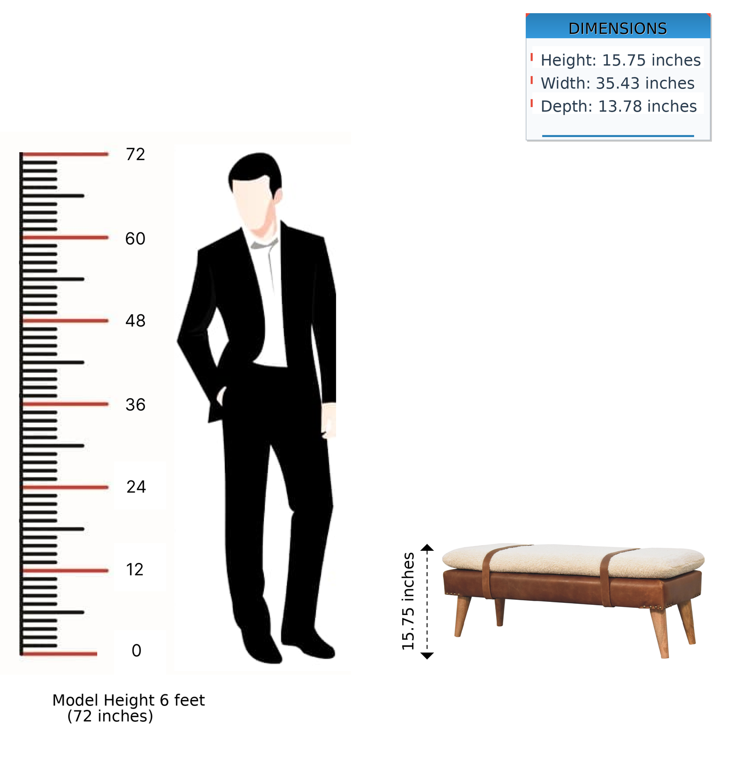 Boucle Buffalo Hide Leather Bench