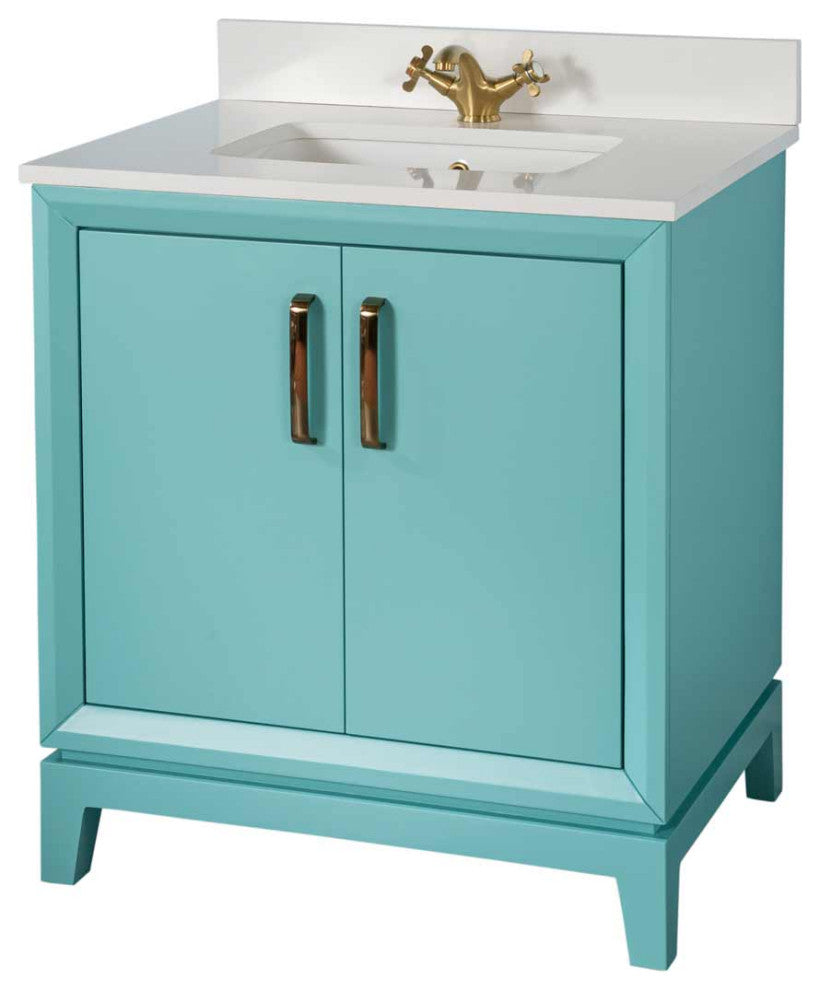 Fabia Collection 30" Bathroom Vanity With Sink, Mirror, Countertop, Turquoise