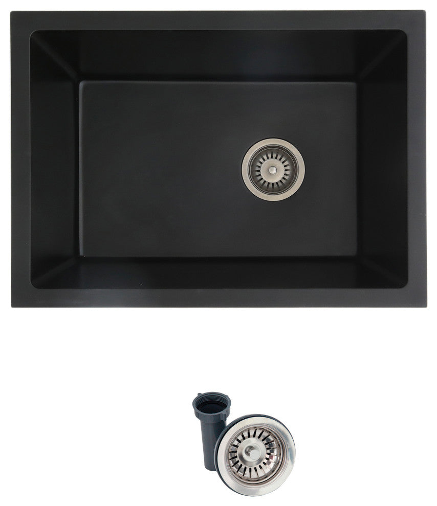 25 inch Dual Mount Single Bowl Black Granite Laundry Sink S-825N