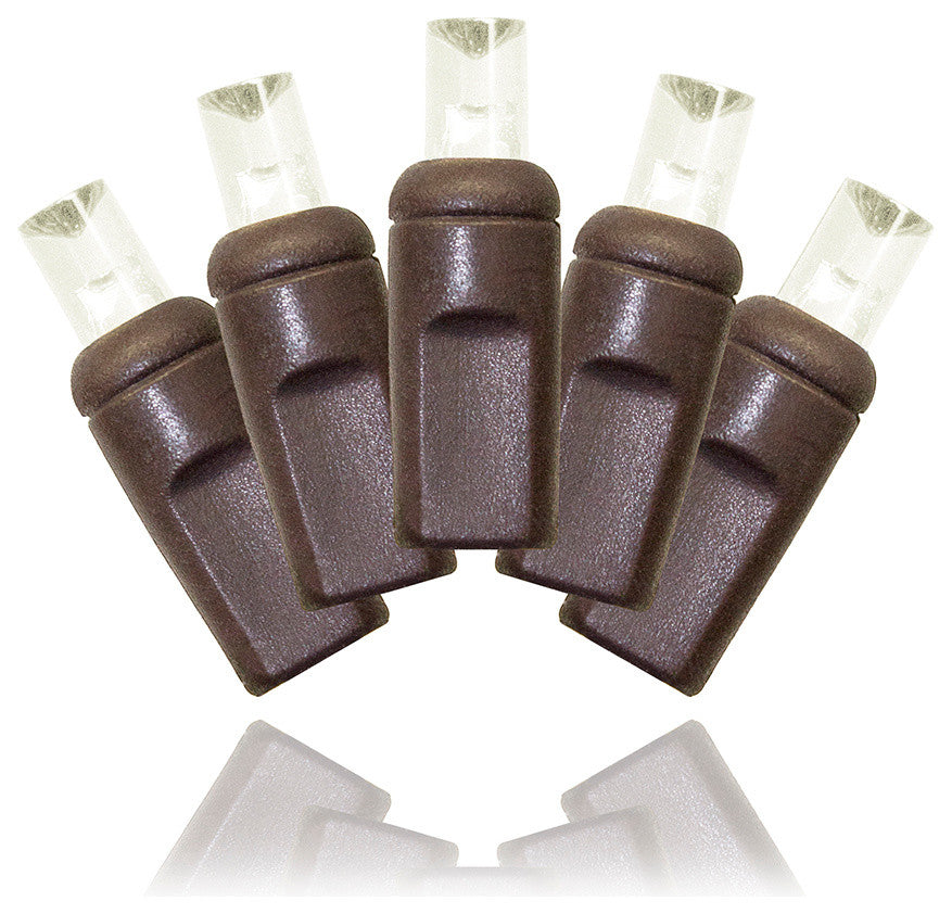 50 5Mm Warm White LED Lights 6" Spacing On Brown Wire