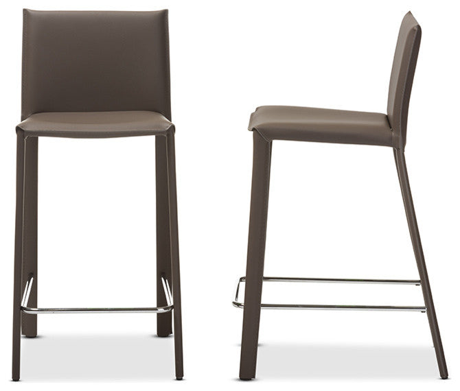 Crawford Leather Upholstered Counter Height Stools, Taupe, Set of 2