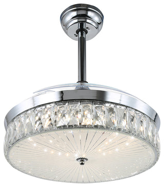 42" Decorative Crystal Drum Ceiling Fan with Light and Remote, Foldable Blade, Chrome, Neutral White (4000k)