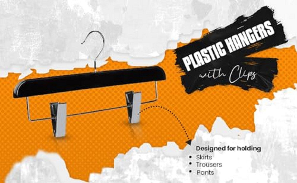 Abs Plastic Trouser Skirt Hangers, Perfect for Skirts, Pants, Slacks, Jeans, Black, 50-Pack