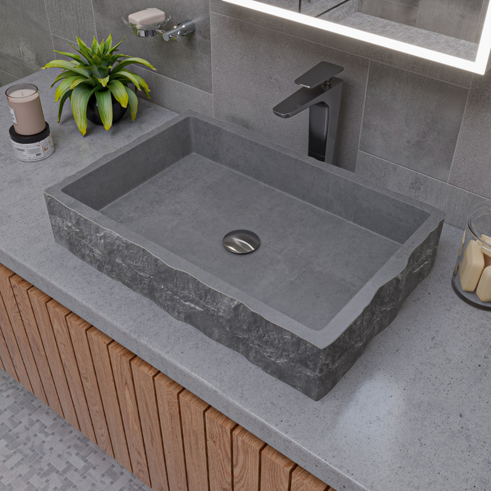 Alfi Brand 24" Solid Concrete Rectangular Above Mount Vessel Sink
