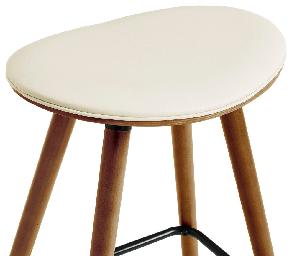 26" Cream Faux Leather Backless Wooden Bar Stool