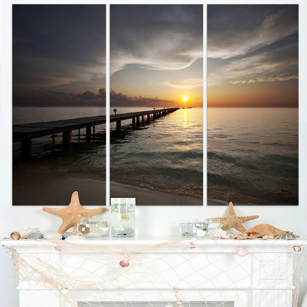 "Long Boardwalk into the Sunset Sea" Metal Wall Art, 3 Panels, 36"x28"