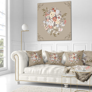 White and Yellow Floral Pattern Floral Throw Pillow, 18"x18"
