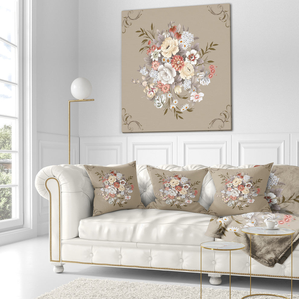 White and Yellow Floral Pattern Floral Throw Pillow, 18"x18"