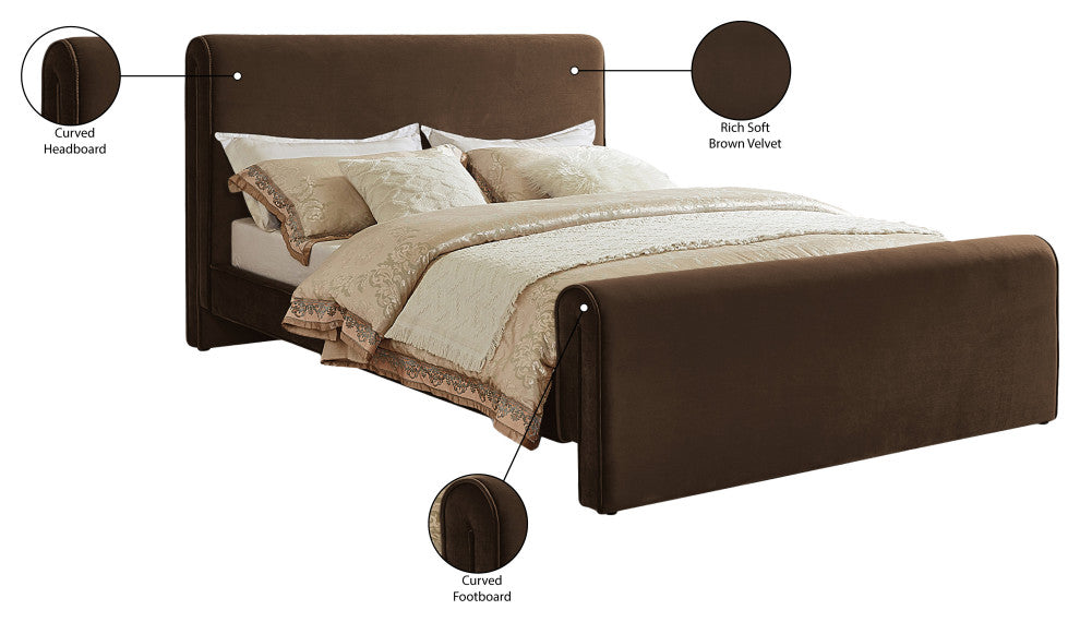 Sloan Black Velvet Full Bed, Brown, King